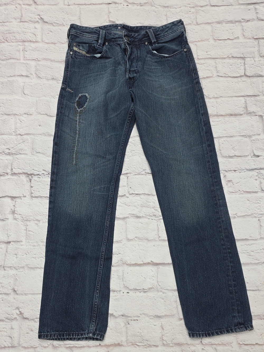 Diesel Heeven Jeans Men Sz 32x32 Blue Dark Dirty Thirty Straight Denim Distress